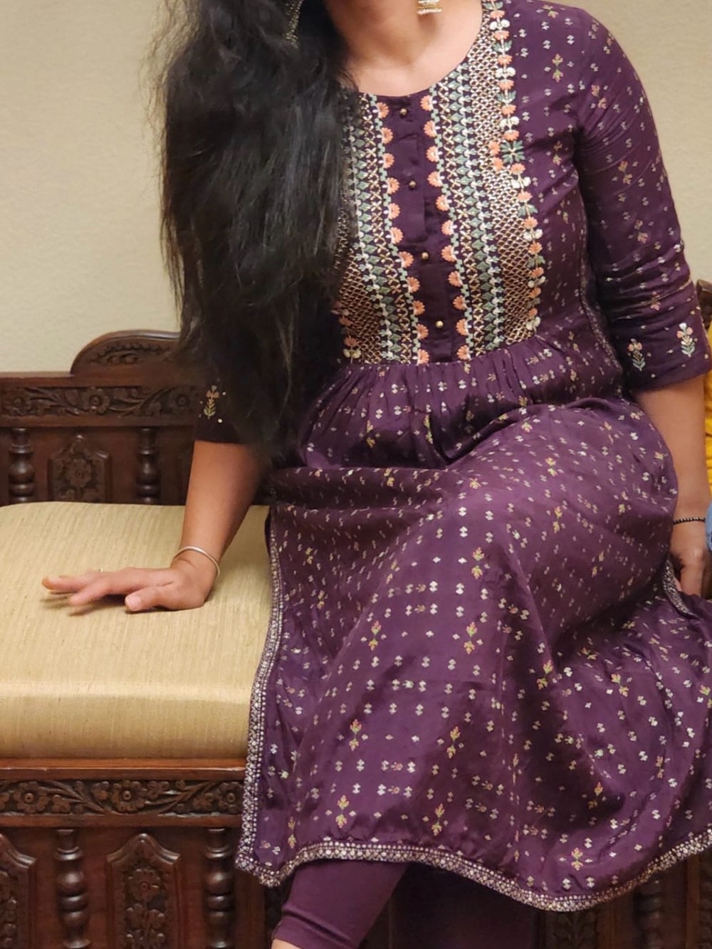 Women’s Purple Printed Embroidered Kurta Dress